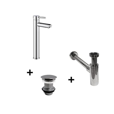 Robinet bec haut TAP + bonde LIV + siphon SIMON MOB IN