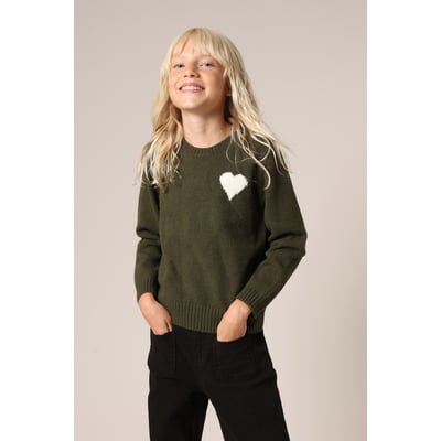 Pull  fille en maille avec cœur contrastée ADONIS DEELUXE
