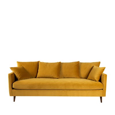 Canapé convertible 3 places en velours pieds bois foncé - VILLABON DRAWER