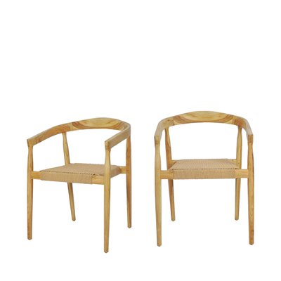 Lot de 2 fauteuils de table en teck et corde tressé - BURI DRAWER