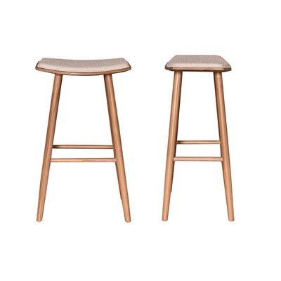 Lot de 2 tabourets de bar en teck massif et bouclette  AMBRE BERAH GETAH