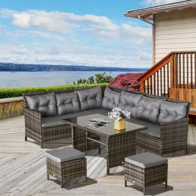 Salon de jardin 8 places résine tressée polyester gris OUTSUNNY