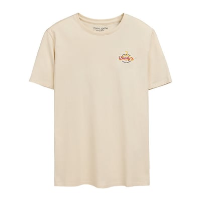 T-shirt en coton beige imprimé laundry au dos et à la poitrine à col rond TEDDY SMITH