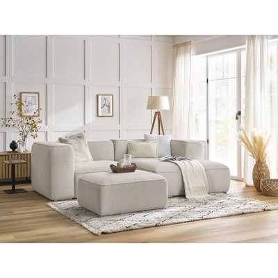Canapé d'angle fixe 4 places en tissu texturé avec pouf, ZEPHYR BOBOCHIC