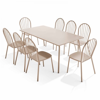 Salon de jardin table et 8 chaises bistrot en acier thermolaqué, HONFLEUR OVIALA