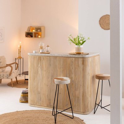Meuble bar en angle bois de manguier et terrazzo  LOU MADE IN MEUBLES 
