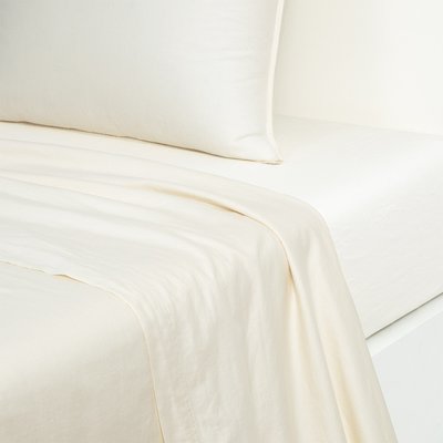 Drap plat en satin de coton lavé bleu, PALERME OLIVIER DESFORGES