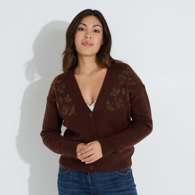 Gilet court col V boutons perlés GRAIN DE MALICE