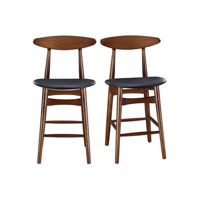 Tabouret de bar vintage noyer et PU noir 65 cm (lot de 2) WALFORD MILIBOO
