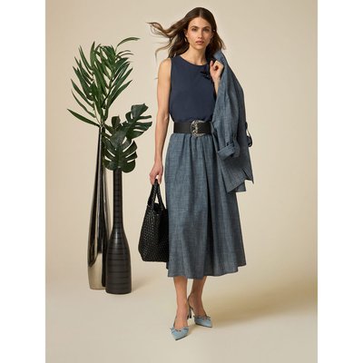Jupe mi-longue en lin mélangé effet denim OLTRE