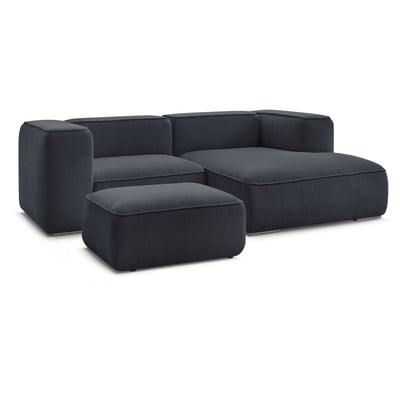 Canapé d'angle fixe 4 places en tissu texturé avec pouf, ZEPHYR BOBOCHIC