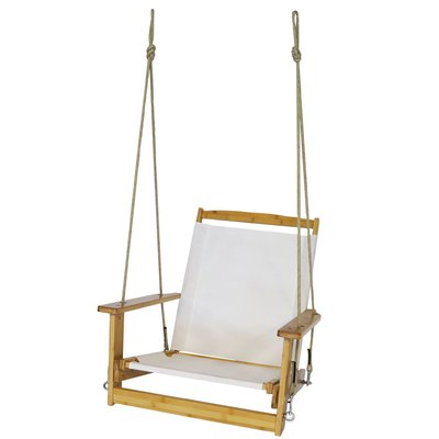 Chaise-hamac suspendue relaxante bois et tissu ivoire 70x101.5x95.5cm WADIGA