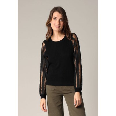 Pull maille fine avec empiècements en tulle brodé. EDWIGE DEELUXE