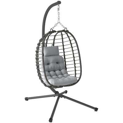 Fauteuil suspendu pliable avec support et épais coussin grand confort gris OUTSUNNY