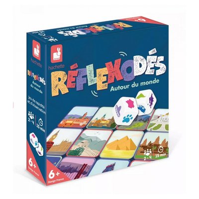 Jeux de société enfant - jeu de dés et de rapidité - réflexodé autour du monde - 2 dés personnalisés + 36 cartes JANOD
