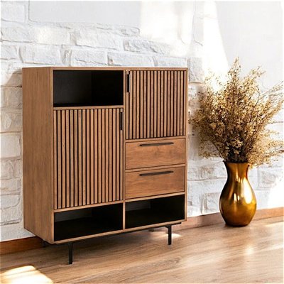 Buffet haut design teck recyclé intérieur noir FANO PIER IMPORT