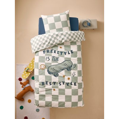 Parure housse de couette + taie d'oreiller enfant DAMIER FREESTYLE, avec coton recyclé VERTBAUDET