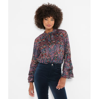 Blouse Bobo à Col Noué Imprimée et Manches à Volants JOE BROWNS