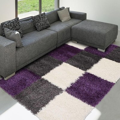 Tapis longs poils shaggy tissé motif damier NORLAZ UN AMOUR DE TAPIS
