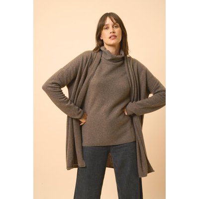 Gilet Long Ouvert Col Châle Taupe Chiné Maddie JUST CASHMERE