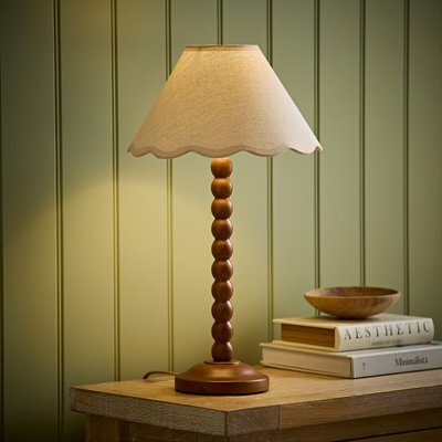 Bobbie Walnut Bobbin Table Lamp with Scallop Shade SO'HOME