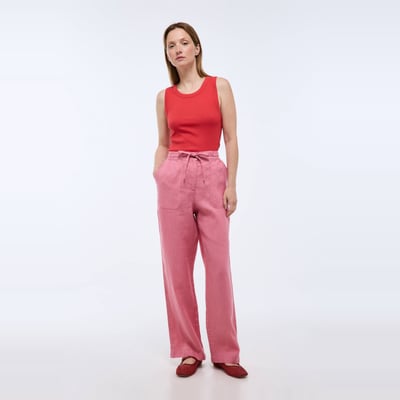 Pantalon taille semi-élastiquée uni en lin MONOPRIX