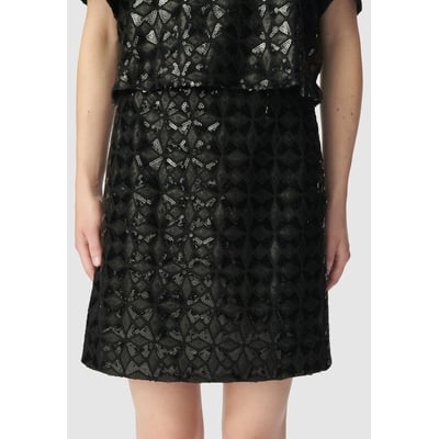 Jupe Etam Noire Brodée Blanc - Taille 40, Coton, Occasion Très Bon état - Style évasé, Fermeture éclair