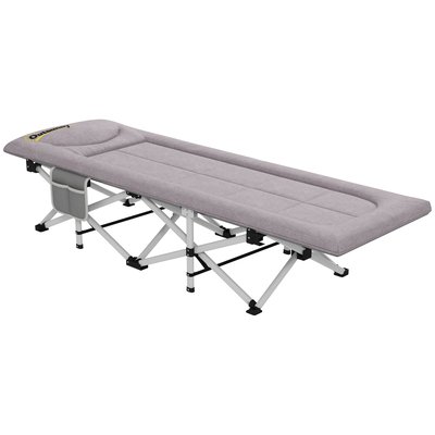 Lit de camp pliable avec matelas et sac de transport gris OUTSUNNY