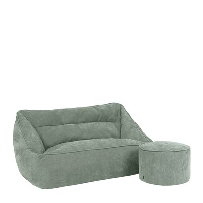 Ensemble 2 poufs en tissu chenille, canapé, et repose-pieds pouf rond - CECILIA ICON