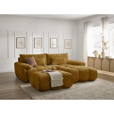 Canapé d'angle fixe 4 places en tissu texturé avec pouf, IVANE BOBOCHIC