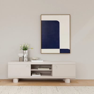 Meuble TV bas design 2 portes 2 niches gris L160 - MAGDA HELLIN, DEPUIS 1862