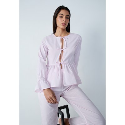 Chemise de pyjama manches longues en coton à rayures à nœuds POPPI ETAM