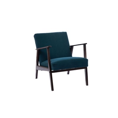 Fauteuil en velours côtelé bleu et structure en manguier - WESLEY AMADEUS