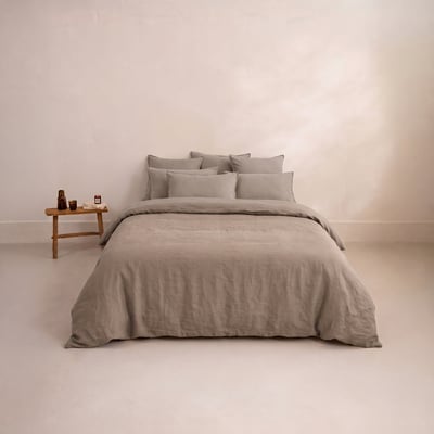 Housse de couette lin et coton lavé SONGE CARRE BLANC