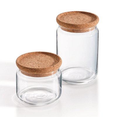 Lot de 2 pots de conservation Pure Jar Cork - Luminarc - En verre avec couvercle liège - 1L + 0,5L LUMINARC