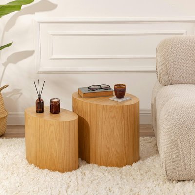 Bout de canapé design effet bois - forme ovale (2 pièces) MARFA PIER IMPORT