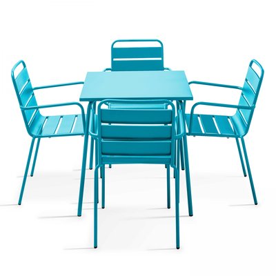 Salon de jardin table bistrot et 4 fauteuils en métal, PALAVAS OVIALA