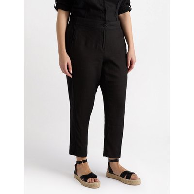 Pantalon droit en lin avec inserts latéraux en jersey FIORELLA RUBINO