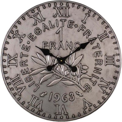 Horloge en fer pièce de monnaie 60 cm 1 franc - Argent ANTIC LINE CRÉATIONS