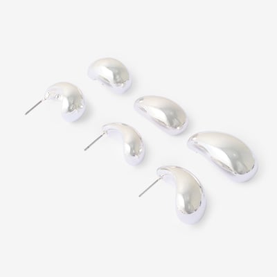 Set de 3 paires de boucles d'oreilles gouttes argentées BALABOOSTE