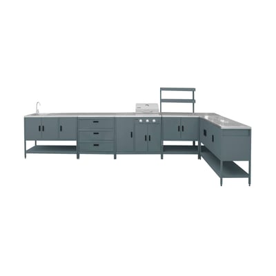 Cuisine d'extérieure 5 modules avec barbecue gaz 3 brûleurs sur pieds, thermomètre NAXOS BARBECUE GAZ + 5 MODULES SWEEEK
