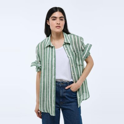 Chemise manches longues rayée en lin MONOPRIX