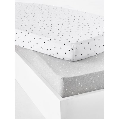 Lot de 2 draps-housses en jersey extensible imprimé étoiles Oeko-Tex® VERTBAUDET