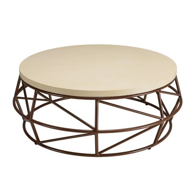 Table basse ronde béton beige 100 cm pied métal géométrique BRASILIA PIER IMPORT