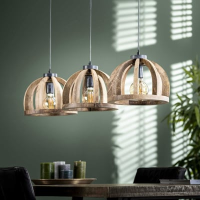 Suspension contemporaine 3 lampes ajourées bois de manguier LUCKNOW PIER IMPORT