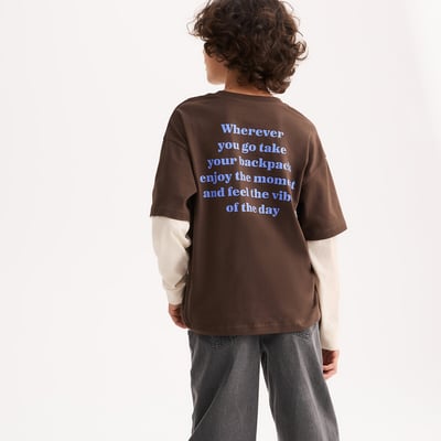 T-shirt manches longues, effet 2 en 1, avec motif devant et message au dos LA REDOUTE COLLECTIONS