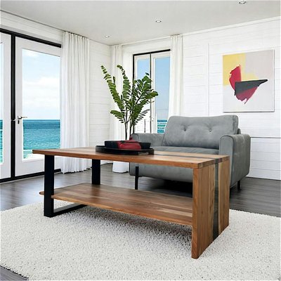Table basse rivière epoxy noir et bois d'acacia BORA PIER IMPORT
