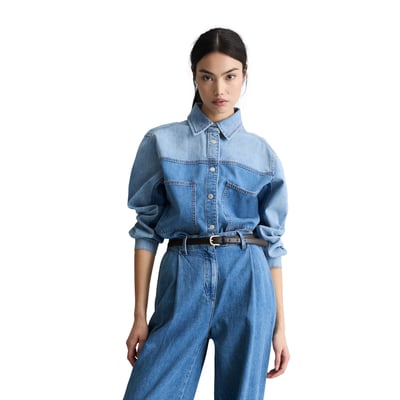 Blouse en jean à l'aspect patwork relaxed avec des fibres de feuilles d'ananas MARC O’POLO DENIM