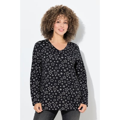 T-shirt imprimé à col V et manches longues ULLA POPKEN