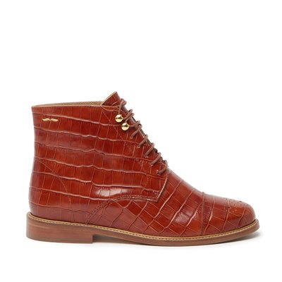 Bottines en simili et croco vernis - Camel